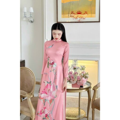 Áo dài vân gỗ vải lụa Sen Việt