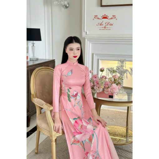 Áo dài vân gỗ vải lụa Sen Việt